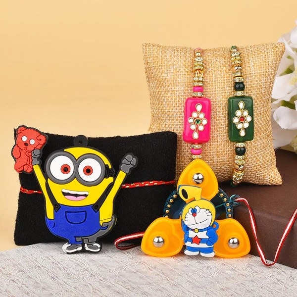 Kundan N Cartoon Kids Rakhi Combo