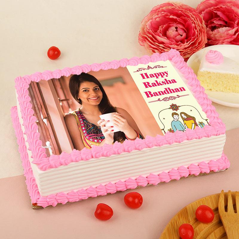 1 Kg Square Shape Photo Pineapple Cake for Sister on Rakhi