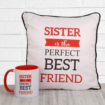 Best Friend Printed Cushion and Mug for Sister