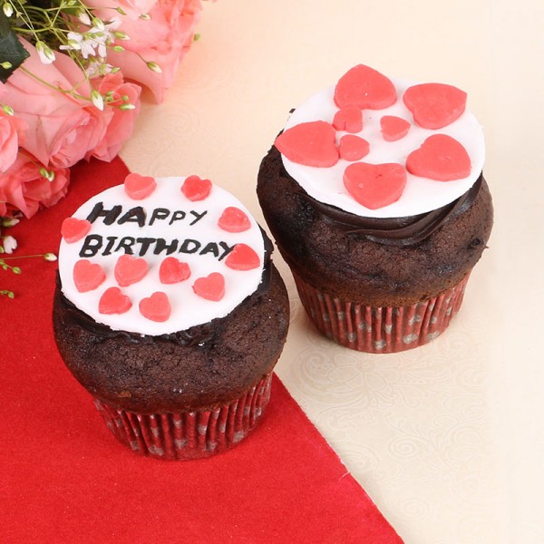 2 Designer Fondant Chocolate Cupcakes for Birthday