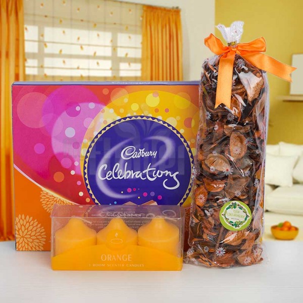 Scented Candles with Cadbury Celebration and Artifical Petals for Decoration