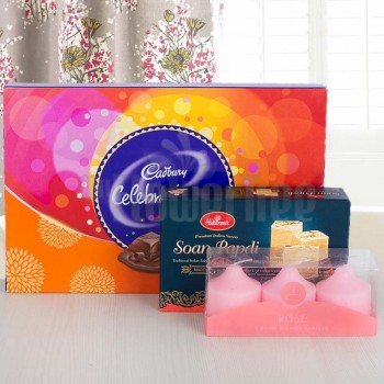 Cadbury Celebration with Soan Papdi and 3 Scented Candle 