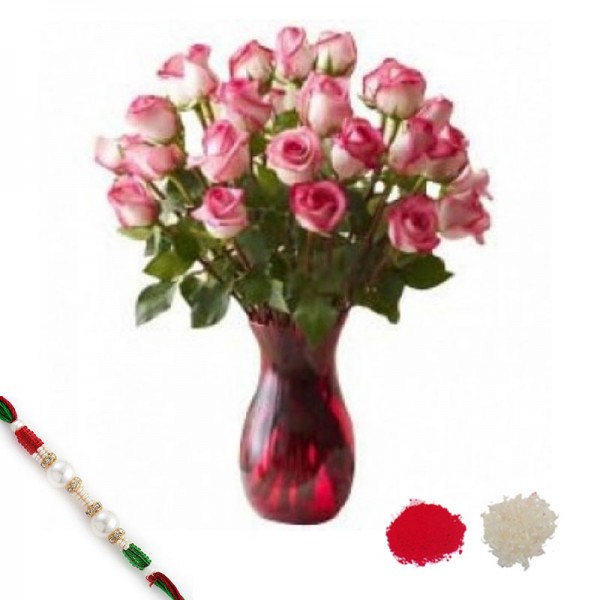 18 Pink Roses with Rakhi