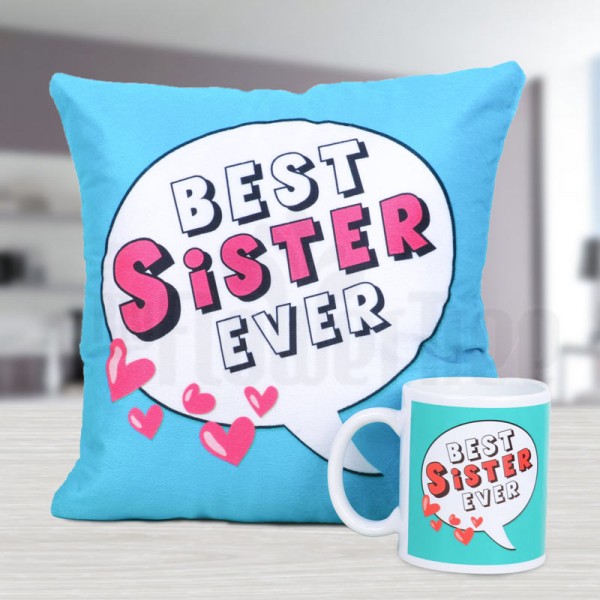 Best Sister Ever Printed Mug and Cushion