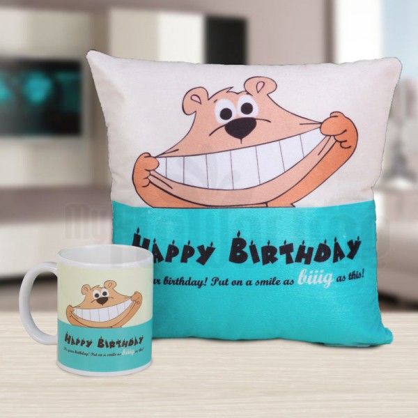 Happy Birthday Printed Cushion and Mug