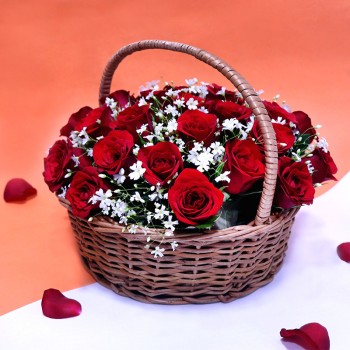 24 Red Roses arranged in a Basket