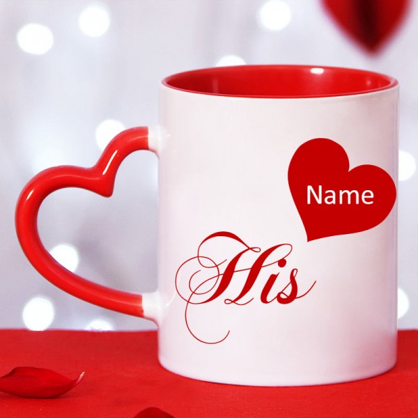 Personalised Name Red Heart Handle Coffee Mug for Him