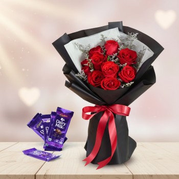 8 Red Roses with 5 Dairy Milk Chocolate (13.2 gm)