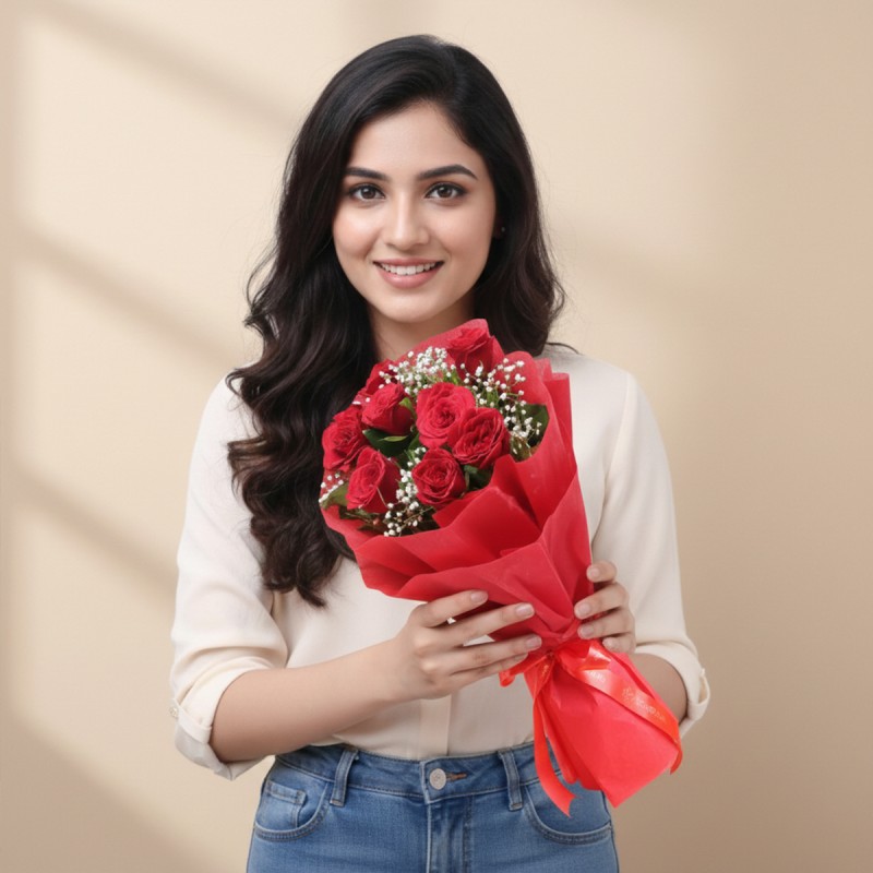 Red Love - 8 Red Roses Bouquet