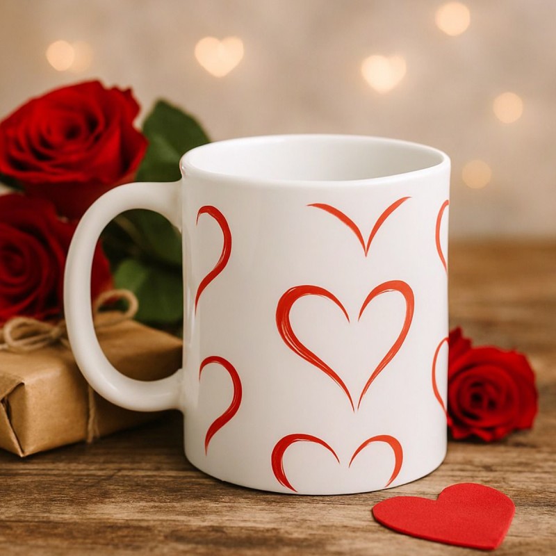One Red Heart Handle Personalised Photo Mug