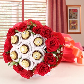 12 Red Roses with 7 pcs Ferrero Rocher