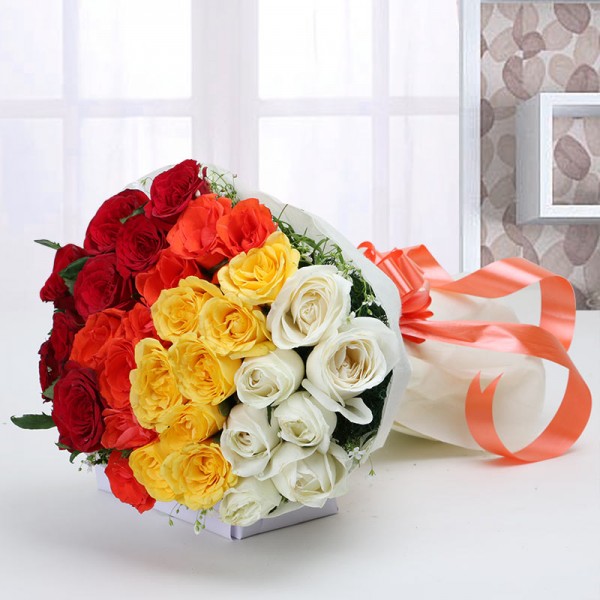  30 Roses ( White, Yellow, Orange and Red) in Paper Packing