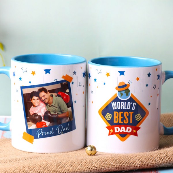 One Personalised Ceramic Blue Handle Coffee Mug for Dad