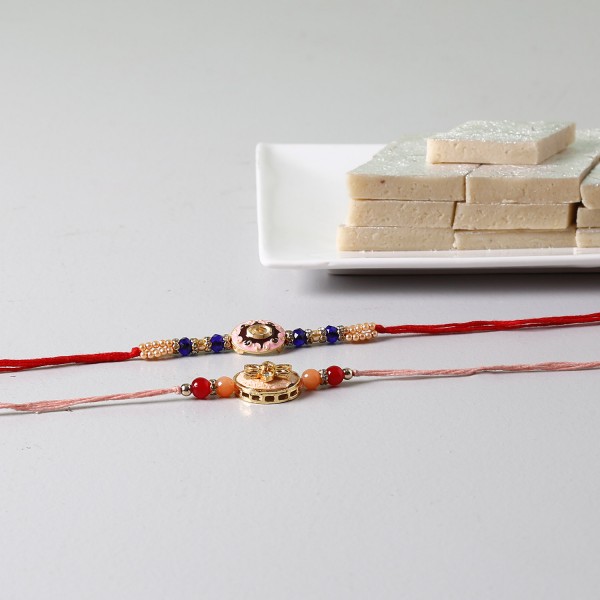 Beads Embellished Rakhis With Kaju Katli