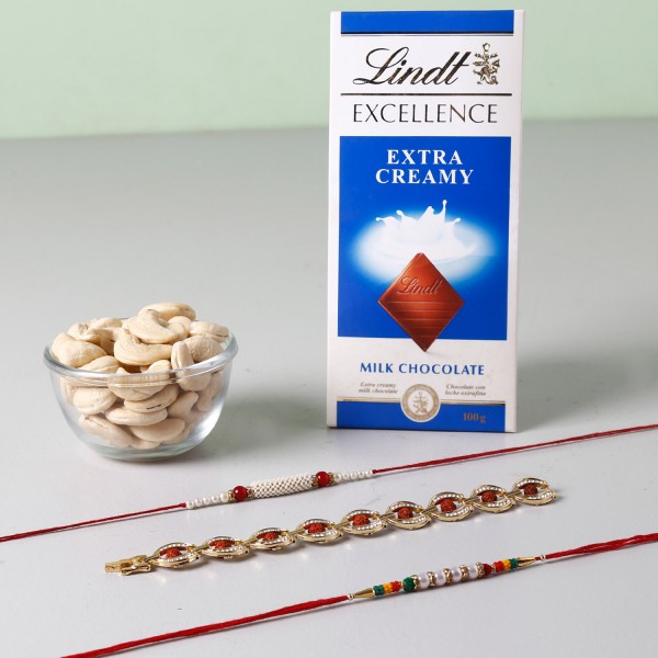 Lindt And Cashew Nuts With Set Of 3 Rakhis