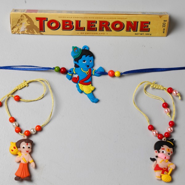 Set Of 3 Kids Rakhi With Toblerone Chocolate