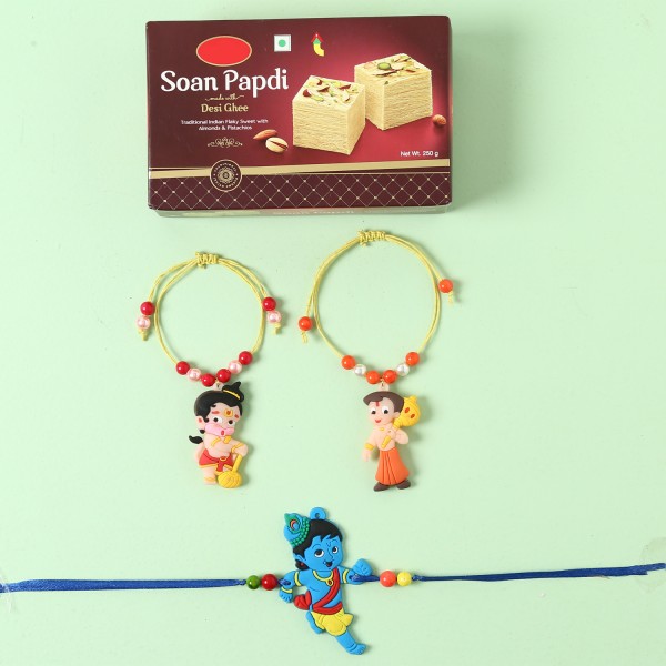 Soan Papdi And Set Of 3 Kids Rakhi