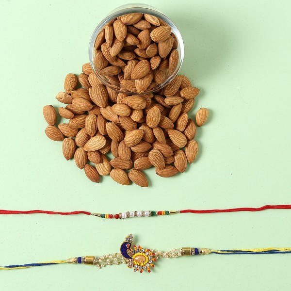 Designer Rakhi Set And Almonds Combo