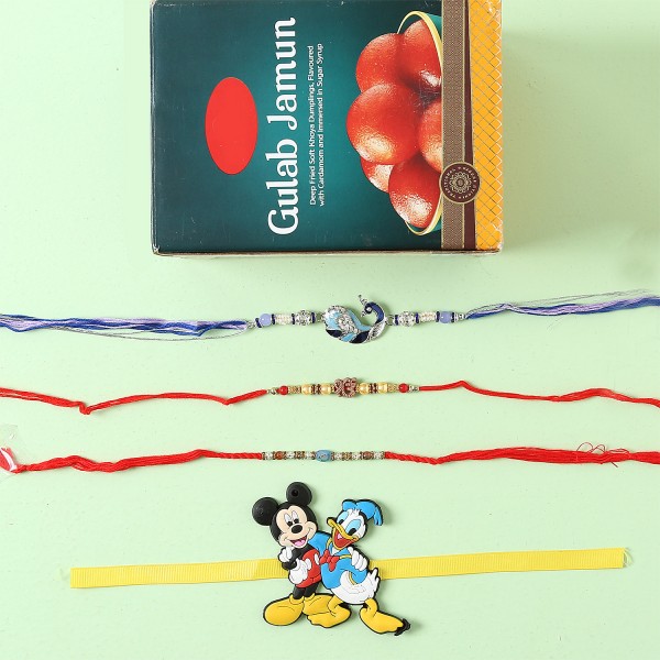 Designer And Kids Rakhi Set With Gulab Jamun
