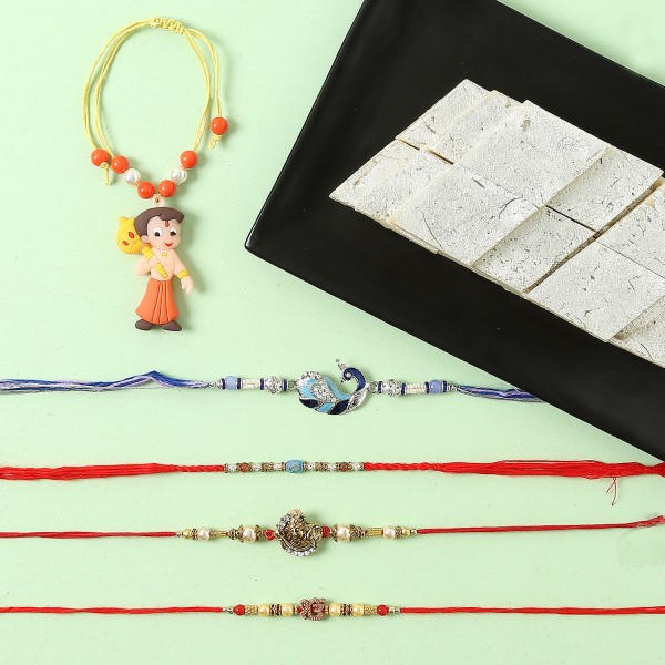 Kaju Barfi With Designer And Kids Rakhi Set