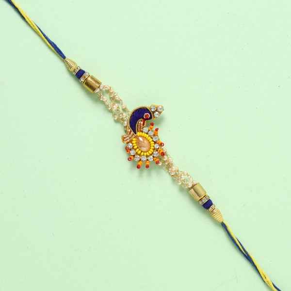 Peacock Designer Rakhi And Rocher Combo