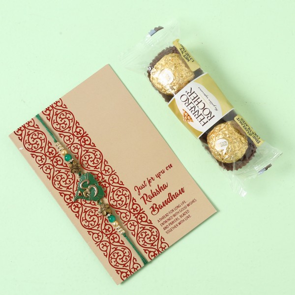 Spiritual Om Rakhi And Rocher Combo
