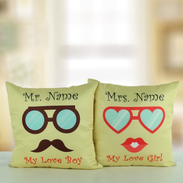 Set of 2 Personalised Name Cushion for Husband Wife