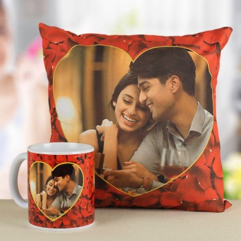 Combo of Personalised Photo Cushion and Coffee Mug
