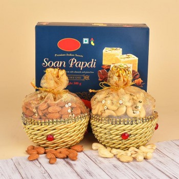 Almond and Cashew Nut Potli with Soan Papdi