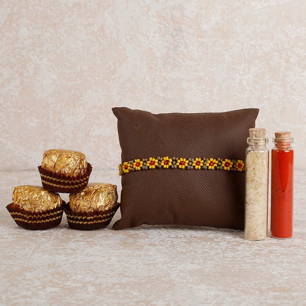 Beaded Rakhi And Chocolates Combo