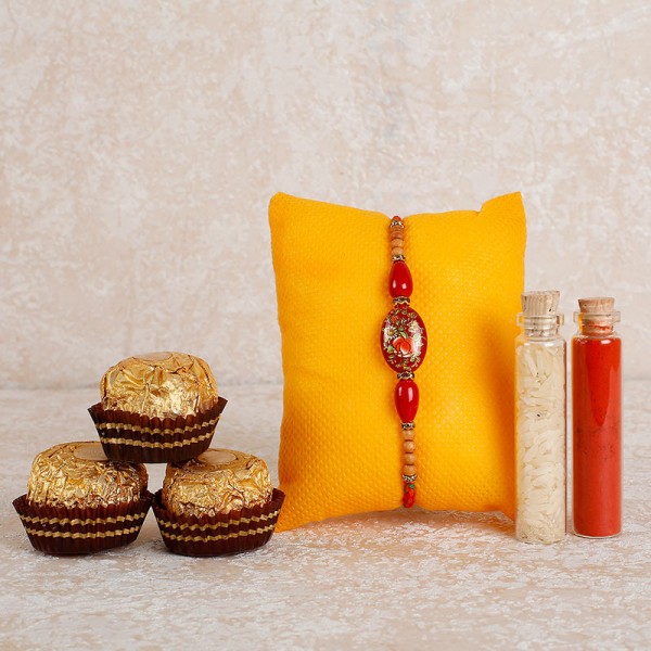 Designer Rakhi And Ferrero Rocher Combo