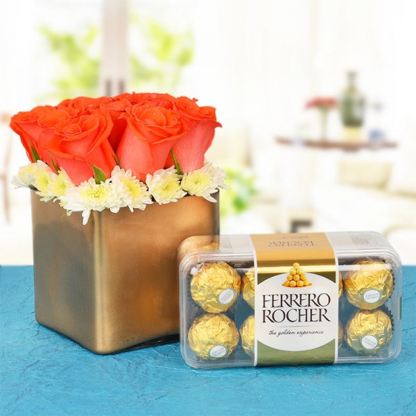 Orange Roses N Ferrero Rocher