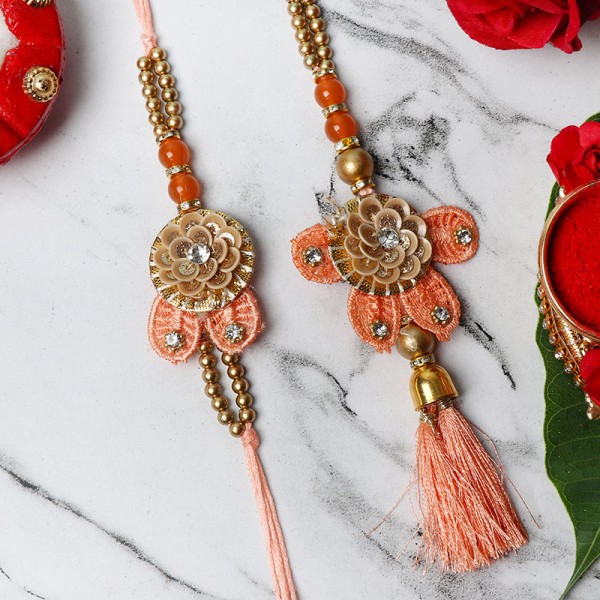 Floral Bhaiya Bhabhi Rakhi Set 