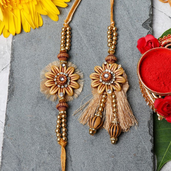 Golden Flower Bhaiya Bhabhi Rakhi