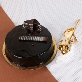Truffle Cake (Half Kg) with Gold Rose (6 inches)
