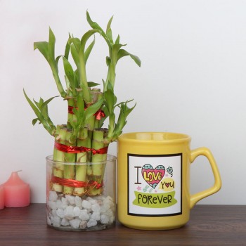 I Love You Printed Coffee Mug with Lucky Bamboo