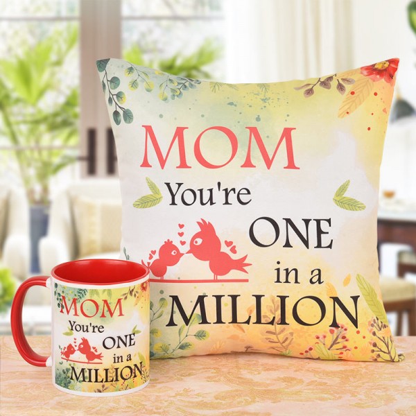 One In A Million Mom Printed Coffee Mug and Cushion Combo