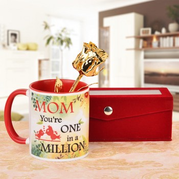 6 inches Gold rose with Coffee Mug for Mother