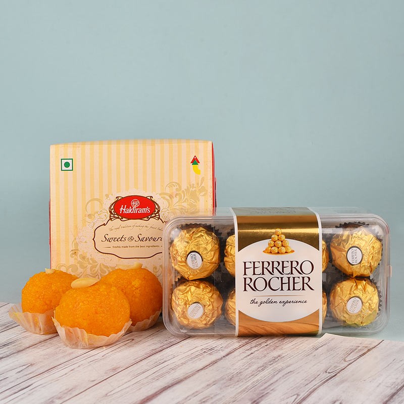  Motichoor Laddoo (250 gms) with 16 Pcs Ferrero Rocher Chocolates