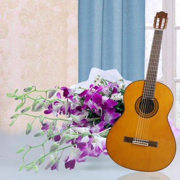  6 purple orchids with Live song by guitarist