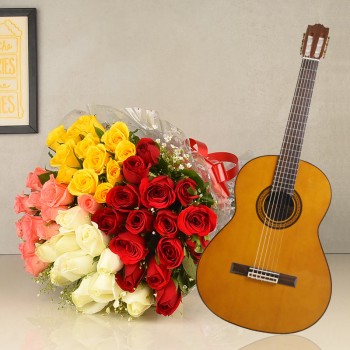 50 colorful roses Bunch with Live song by guitarist