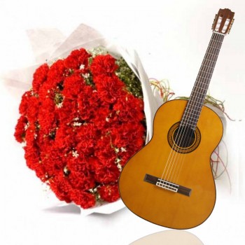 30 red carnations Bouquet with Live song by guitarist