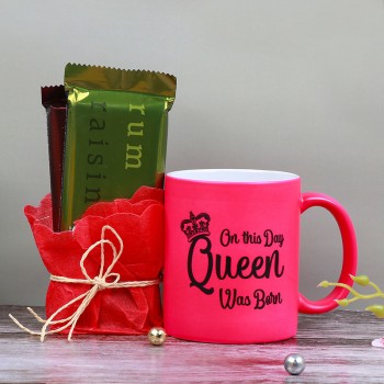 One Pink Color Birthday Neon Coffee Mug For Her with 2 Cadbury Temptation Chocolates
