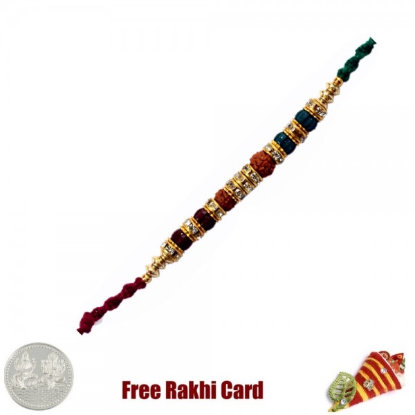 Glittering Double Rudraksh Rakhi with Free Silver Coin