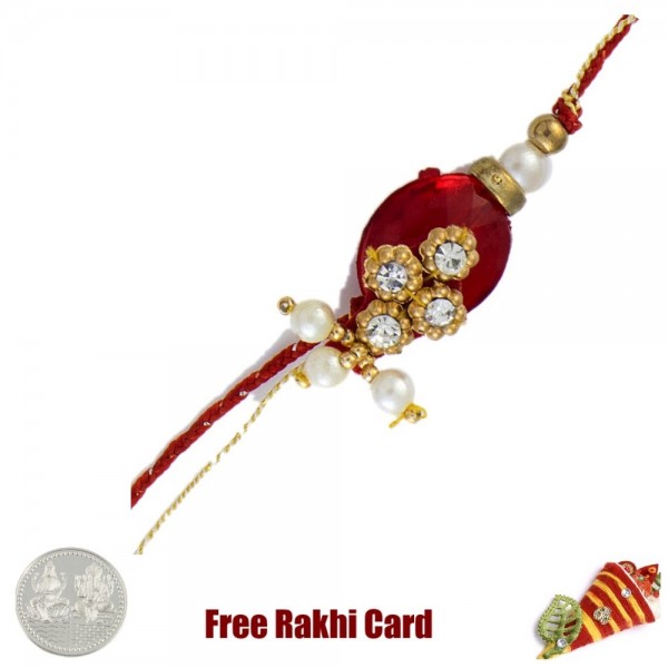 Red Zardosi Rakhi with Free Silver Coin