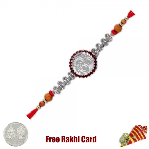 Silver Om Rakhi with Free Silver Coin