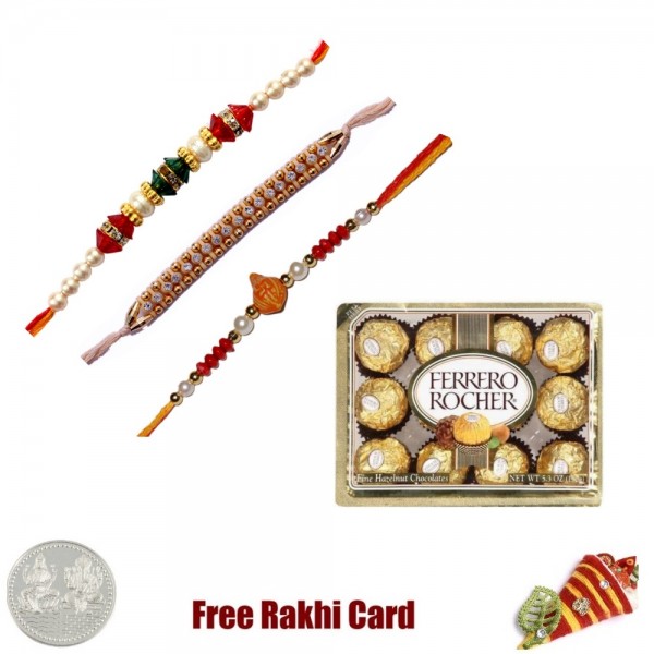 3 Rakhi with 12 Piece Ferrero Rocher