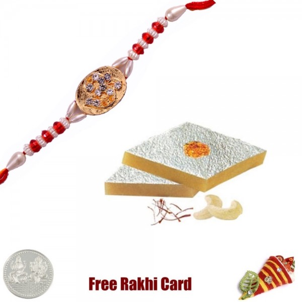 One Rakhi with 225 grams Kaju Katli Free Silver Coin