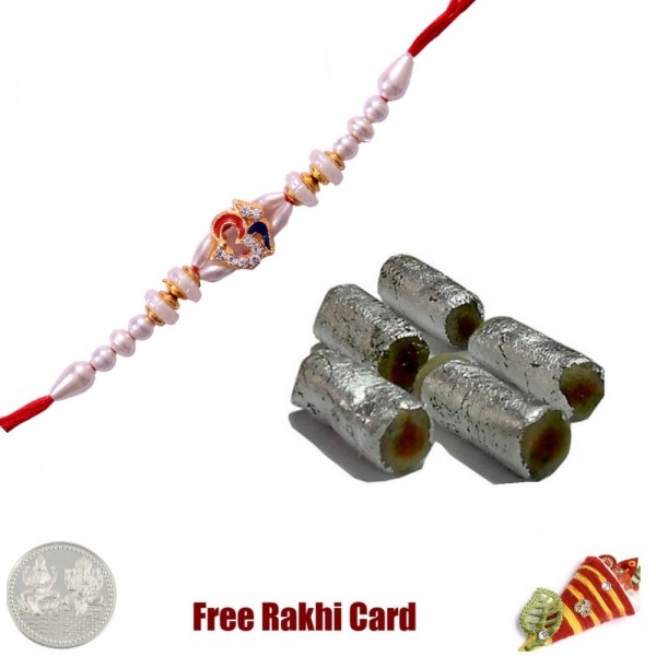 One Rakhi with 225 grams Assorted Kaju Rolls Free Silver Coin