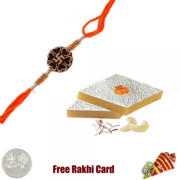 One Rakhi with 450 grams Kaju Katli Free Silver Coin